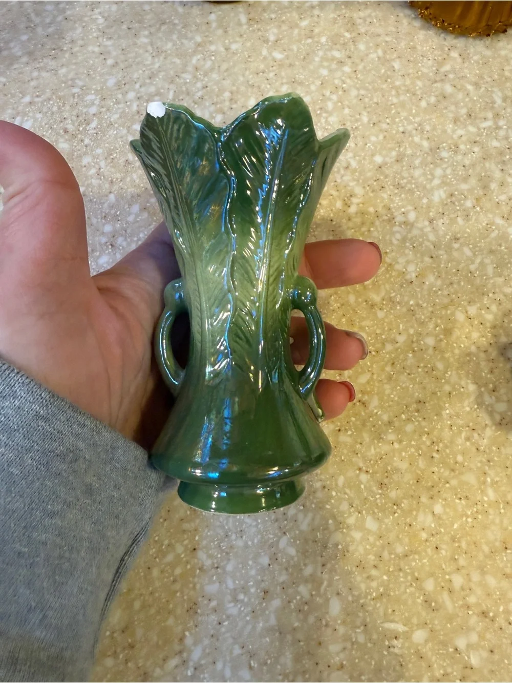 Norcrest Vintage Christmas Holiday Green Ceramic Accent Vase Red Floral Detail